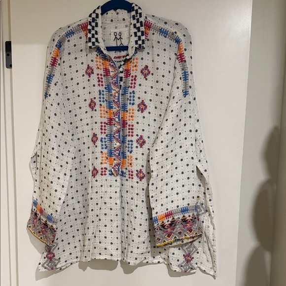 Johnny Was Tops - Johnny Was White Blouse with Multicolor Embroidery